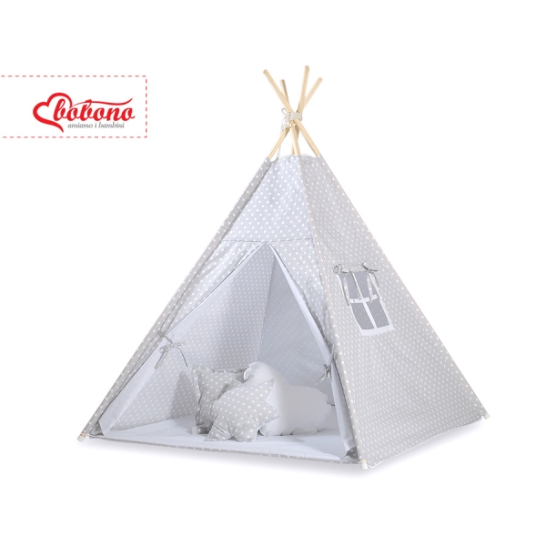 Méga Set: Tipi avec Tapis de Sol et Oreillers Gris à Pois