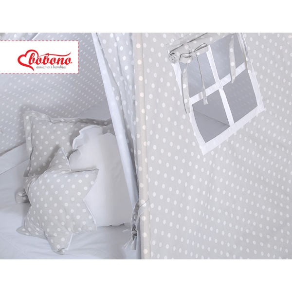 Méga Set: Tipi avec Tapis de Sol et Oreillers Gris à Pois