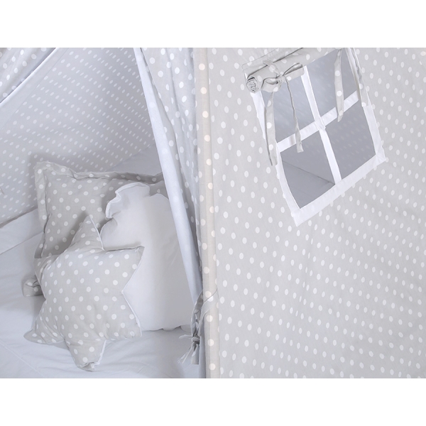 Méga Set: Tipi avec Tapis de Sol et Oreillers Gris à Pois