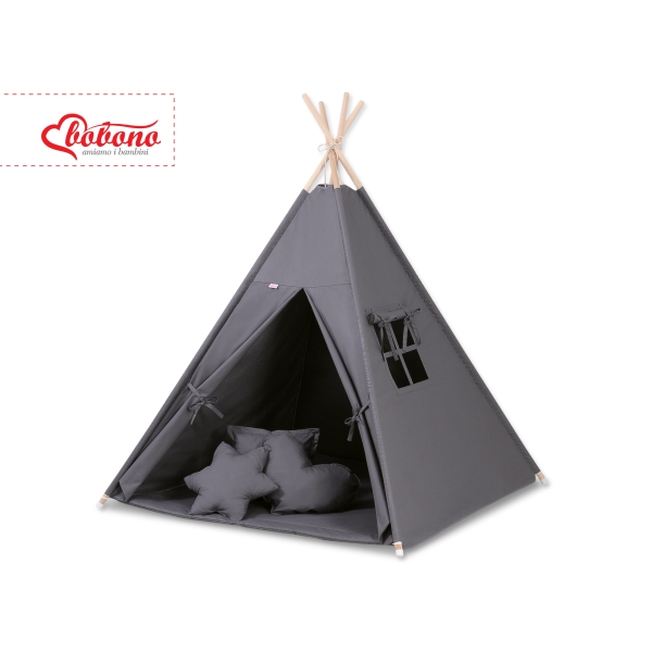 Méga Set: Tipi pour Enfant avec Tapis de Jeu et Oreillers Anthracite