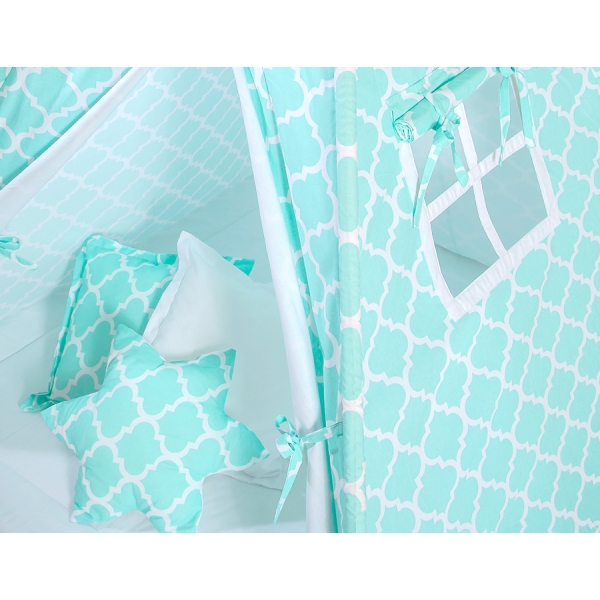 Méga Set: Tipi pour Enfant avec Tapis de Jeu et Oreillers Menthe Maroc