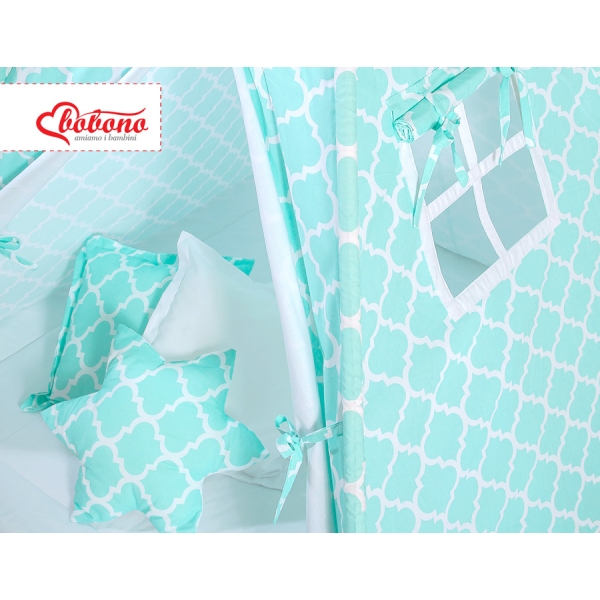 Méga Set: Tipi pour Enfant avec Tapis de Jeu et Oreillers Menthe Maroc
