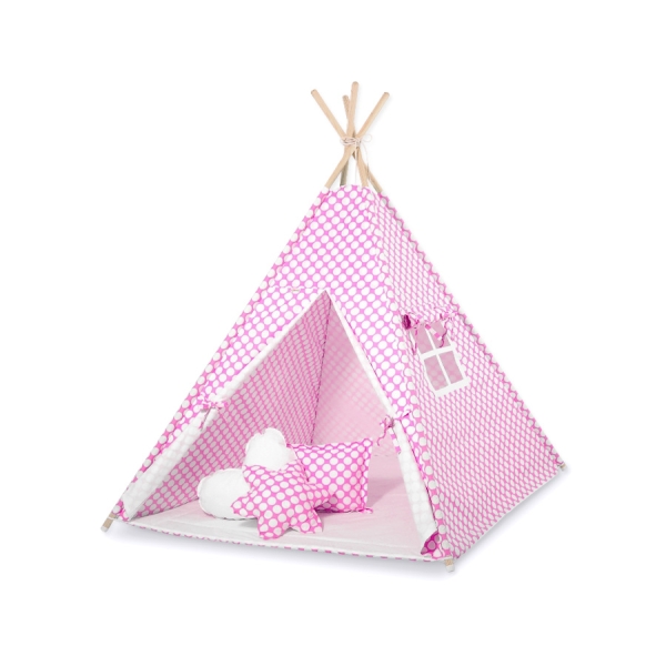 Méga Set: Tipi pour Enfant avec Tapis de Jeu et Oreillers Rose