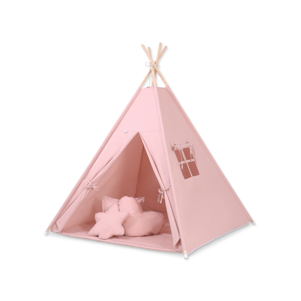 Méga Set: Tipi pour Enfant avec Tapis de Jeu et Oreillers Rose Poussiéreux