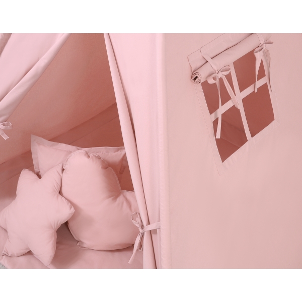 Méga Set: Tipi pour Enfant avec Tapis de Jeu et Oreillers Rose Poussiéreux