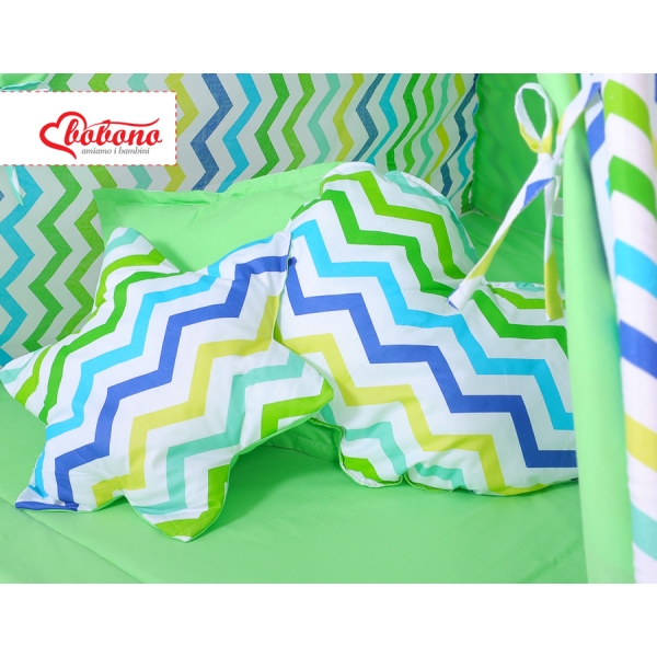 Méga Set: Tipi pour Enfant avec Tapis de Jeu et Oreillers Vert Bleu Chevron