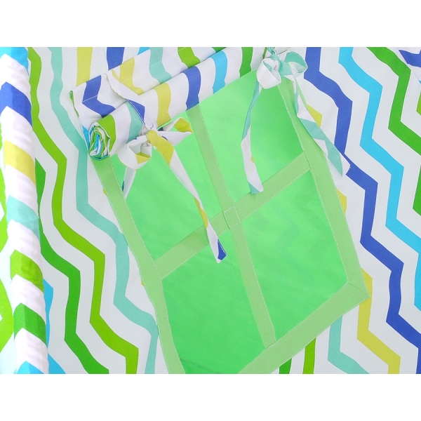 Méga Set: Tipi pour Enfant avec Tapis de Jeu et Oreillers Vert Bleu Chevron