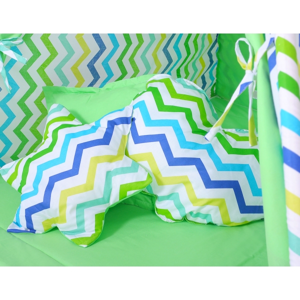 Méga Set: Tipi pour Enfant avec Tapis de Jeu et Oreillers Vert Bleu Chevron