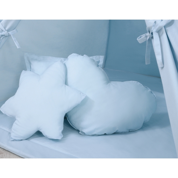 Méga Set: Tipi pour Enfant avec Tapis de Sol et Oreillers + Plumes Bleu