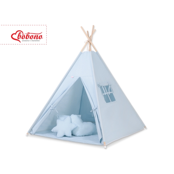 Méga Set: Tipi pour Enfant avec Tapis de Sol et Oreillers + Plumes Bleu
