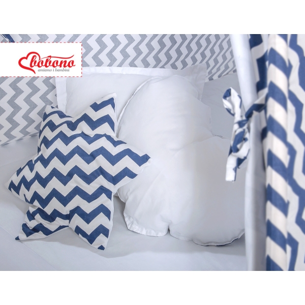 Méga Set: Tipi pour Enfant avec Tapis de Sol et Oreillers + Plumes Bleu Foncé Chevron