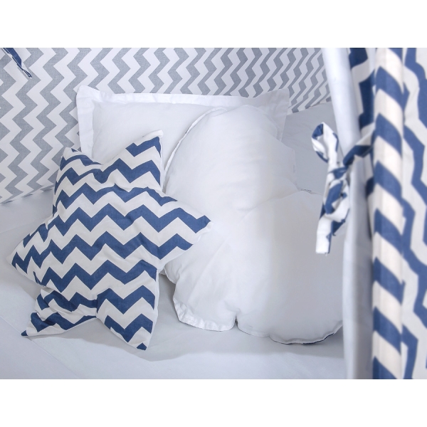 Méga Set: Tipi pour Enfant avec Tapis de Sol et Oreillers + Plumes Bleu Foncé Chevron