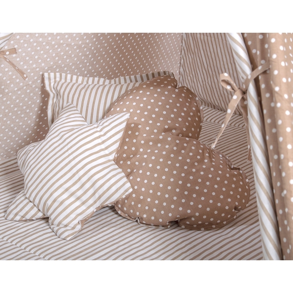 Méga Set: Tipi pour Enfant avec Tapis de Sol et Oreillers + Plumes Brun à Pois