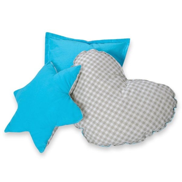 Méga Set: Tipi pour Enfant avec Tapis de Sol et Oreillers + Plumes Gris Turquoise à Carreaux