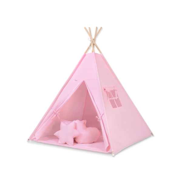Méga Set: Tipi pour Enfant avec Tapis de Sol et Oreillers + Plumes Rose