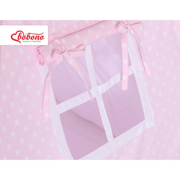 Méga Set: Tipi pour Enfant avec Tapis de Sol et Oreillers + Plumes Rose à Pois