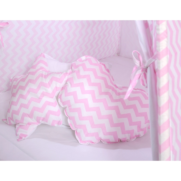 Méga Set: Tipi pour Enfant avec Tapis de Sol et Oreillers + Plumes Rose Chevron