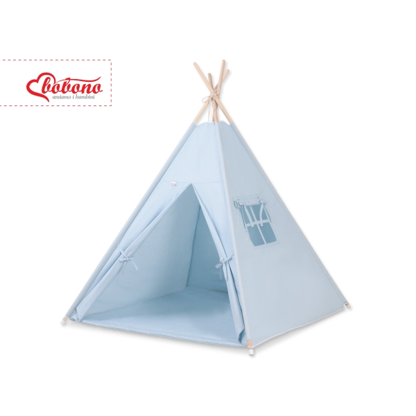 Mini Lot: Tente de Tipi + Tapis de Jeu + Plumes Décoratives Bleu