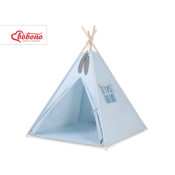 Mini Lot: Tente de Tipi + Tapis de Jeu + Plumes Décoratives Bleu