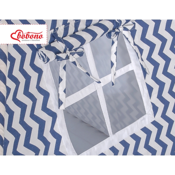 Mini Lot: Tente de Tipi + Tapis de Jeu + Plumes Décoratives Bleu Foncé Chevron