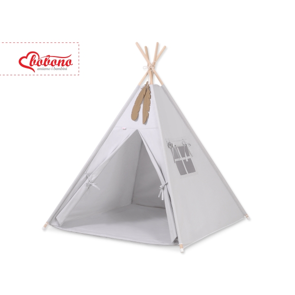 Mini Lot: Tente de Tipi + Tapis de Jeu + Plumes Décoratives Gris