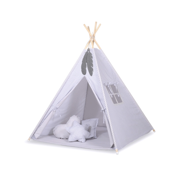 Mini Lot: Tente de Tipi + Tapis de Jeu + Plumes Décoratives Gris