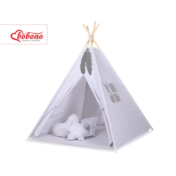 Mini Lot: Tente de Tipi + Tapis de Jeu + Plumes Décoratives Gris