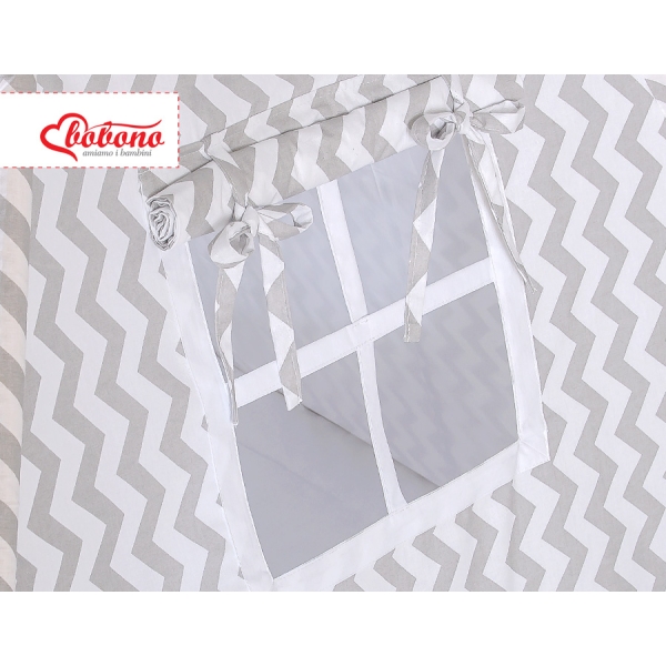 Mini Lot: Tente de Tipi + Tapis de Jeu + Plumes Décoratives Gris Chevron
