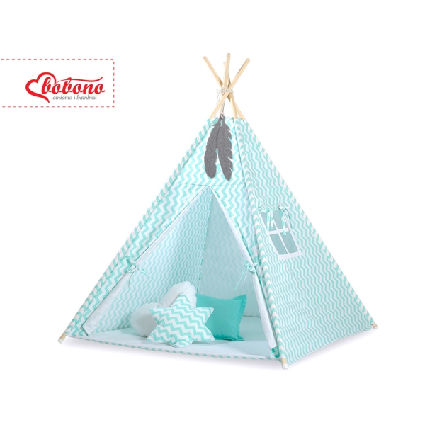 Mini Lot: Tente de Tipi + Tapis de Jeu + Plumes Décoratives Menthe Chevron