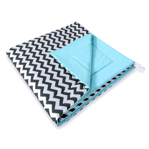 Mini Lot: Tente de Tipi + Tapis de Jeu + Plumes Décoratives Noir Bleu Chevron