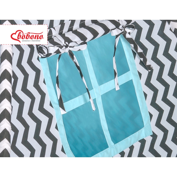 Mini Lot: Tente de Tipi + Tapis de Jeu + Plumes Décoratives Noir Bleu Chevron