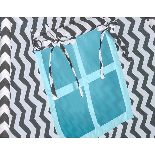 Mini Lot: Tente de Tipi + Tapis de Jeu + Plumes Décoratives Noir Bleu Chevron