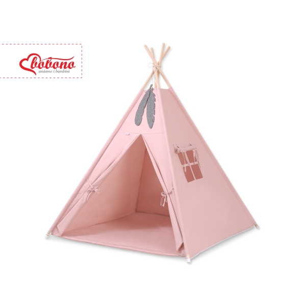 Mini Lot: Tente de Tipi + Tapis de Jeu + Plumes Décoratives Rose Poussiéreux
