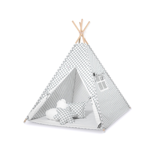 Mini Lot: Tipi pour Enfant avec Tapis de Jeu et Plumes Décoratives Gris