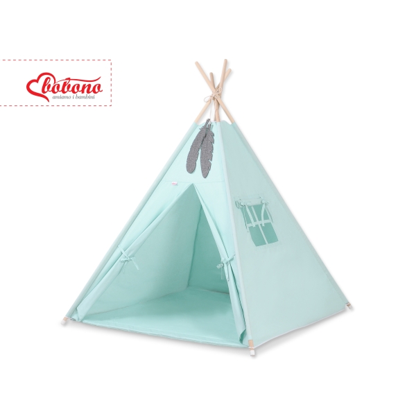 Mini Lot: Tipi pour Enfant avec Tapis de Jeu et Plumes Décoratives Menthe