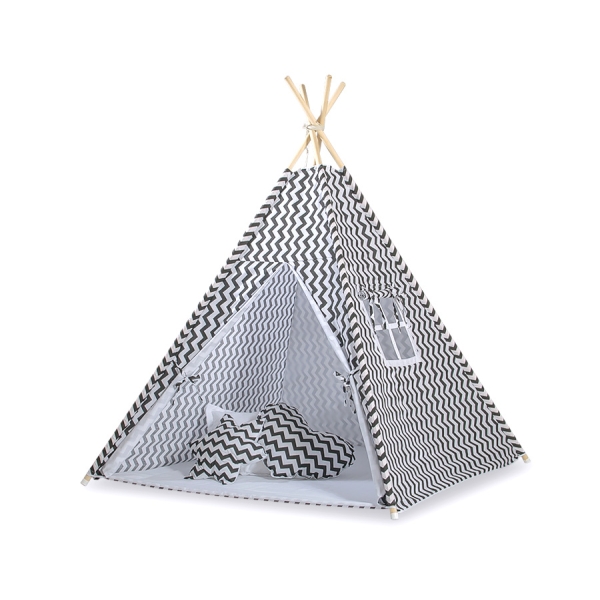 Mini Lot: Tipi pour Enfant avec Tapis de Jeu et Plumes Décoratives Noir Chevron