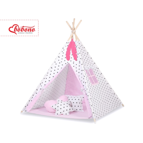 Mini Lot: Tipi pour Enfant avec Tapis de Jeu et Plumes Décoratives Rose