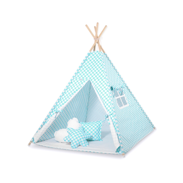 Mini Lot: Tipi pour Enfant avec Tapis de Jeu et Plumes Décoratives Turquoise