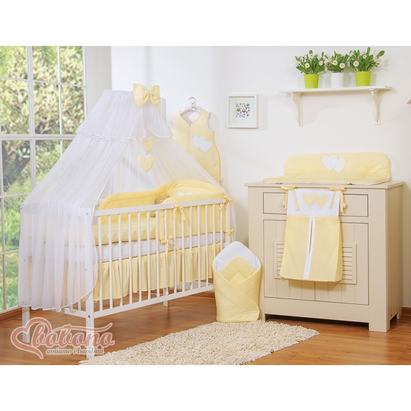 Moustiquaire de Lit Bébé Jaune Rayures Cœurs