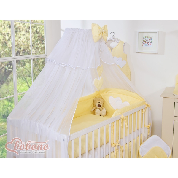 Moustiquaire de Lit Bébé Jaune Rayures Cœurs