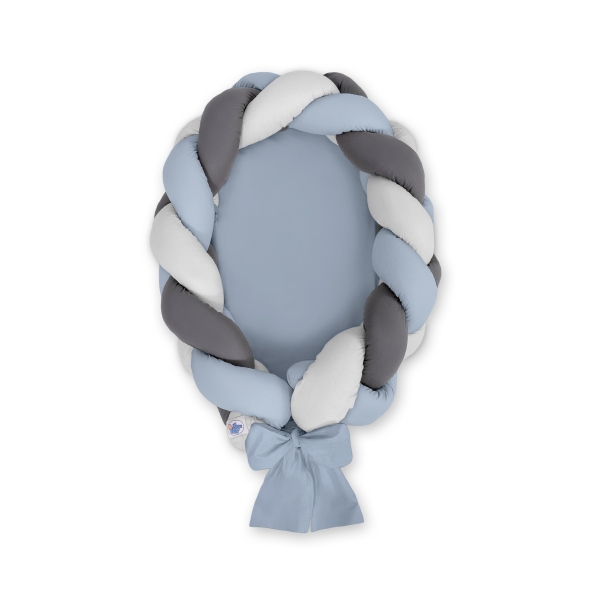 Réducteur de Lit Bébé Tressé 2 en 1 Gris Anthracite Bleu Pastel