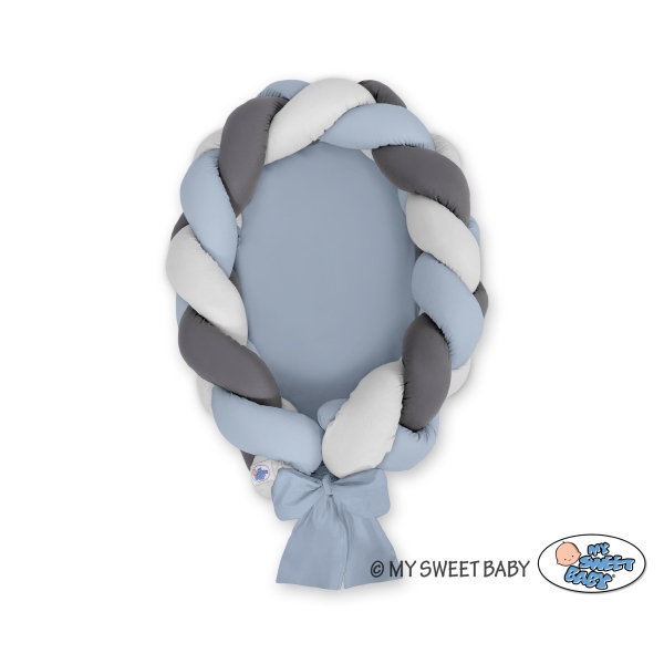 Réducteur de Lit Bébé Tressé 2 en 1 Gris Anthracite Bleu Pastel