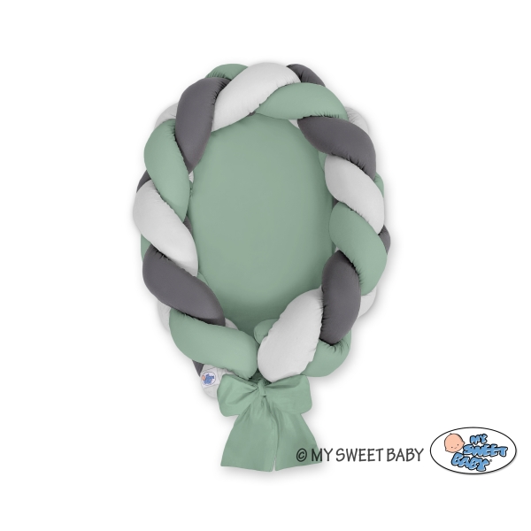 Réducteur de Lit Bébé Tressé 2 en 1 Gris Vert Pastel Anthracite