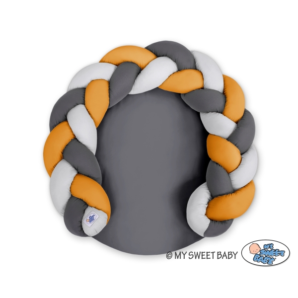 Oreiller Donuts Tressé pour Bébé/ Tapis de Jeu 2 en 1  Gris Anthracite Miel