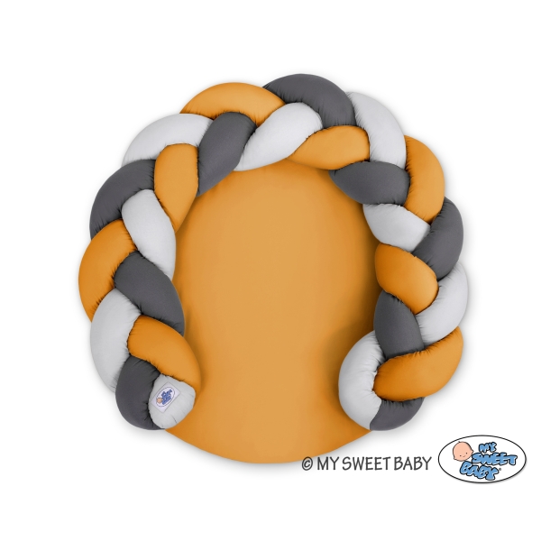 Oreiller Donuts Tressé pour Bébé/ Tapis de Jeu 2 en 1  Gris Anthracite Miel