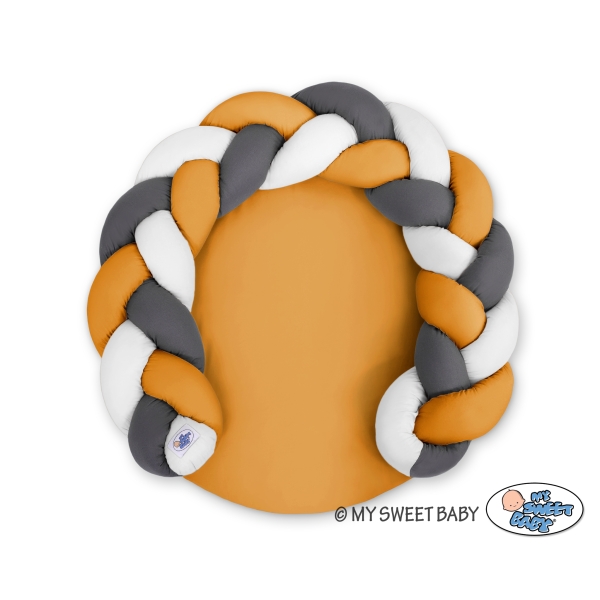 Oreiller Tressé Bébé Donut Blanc Anthracite Miel