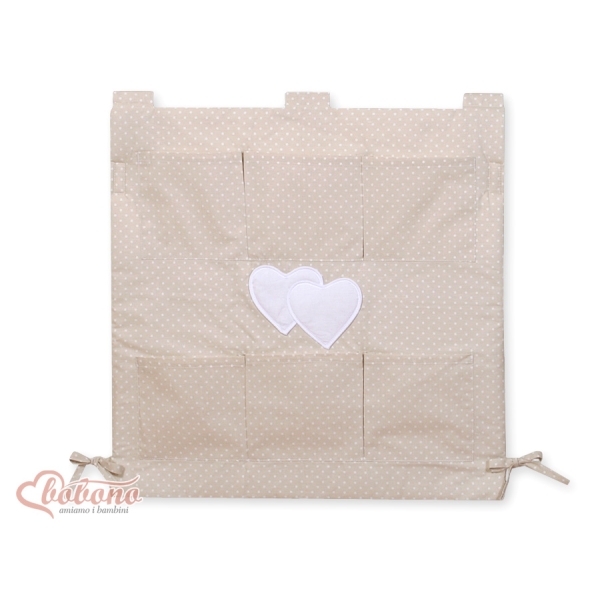 Organisateur Vide-poche de Lit Beige à Pois Cœurs