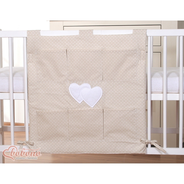 Organisateur Vide-poche de Lit Beige à Pois Cœurs