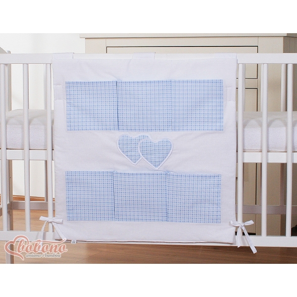 Organiseur pour Lit de Bébé Bleu à Carreaux Cœurs