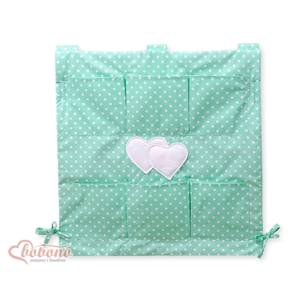 Organiseur pour Lit de Bébé Menthe à Pois Cœurs